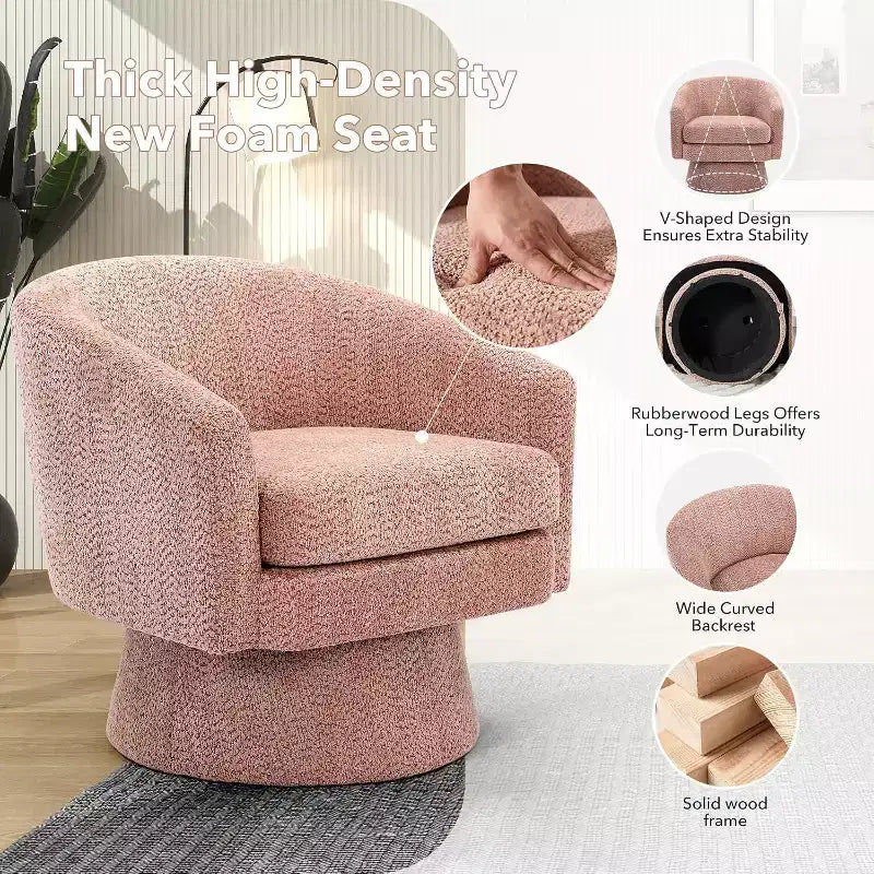 360° Swivel Accent Sofa Chair, Cozy Round Chenille Fabric Round Armchair Single Sofa with Arms for Living Room
