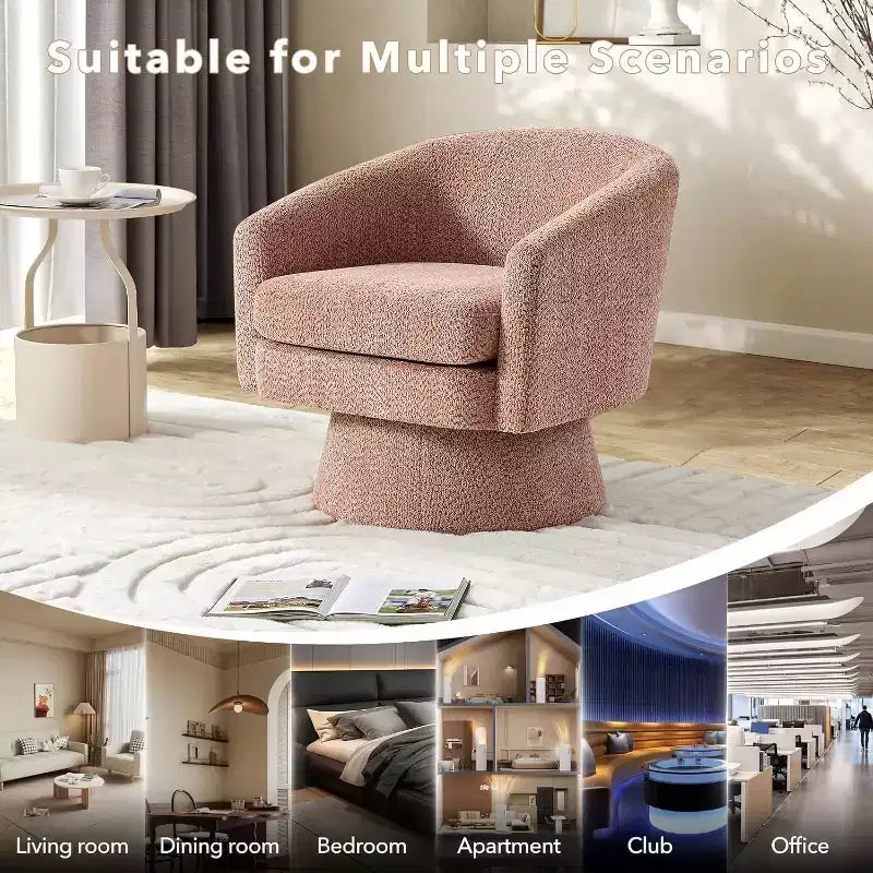 360° Swivel Accent Sofa Chair, Cozy Round Chenille Fabric Round Armchair Single Sofa with Arms for Living Room