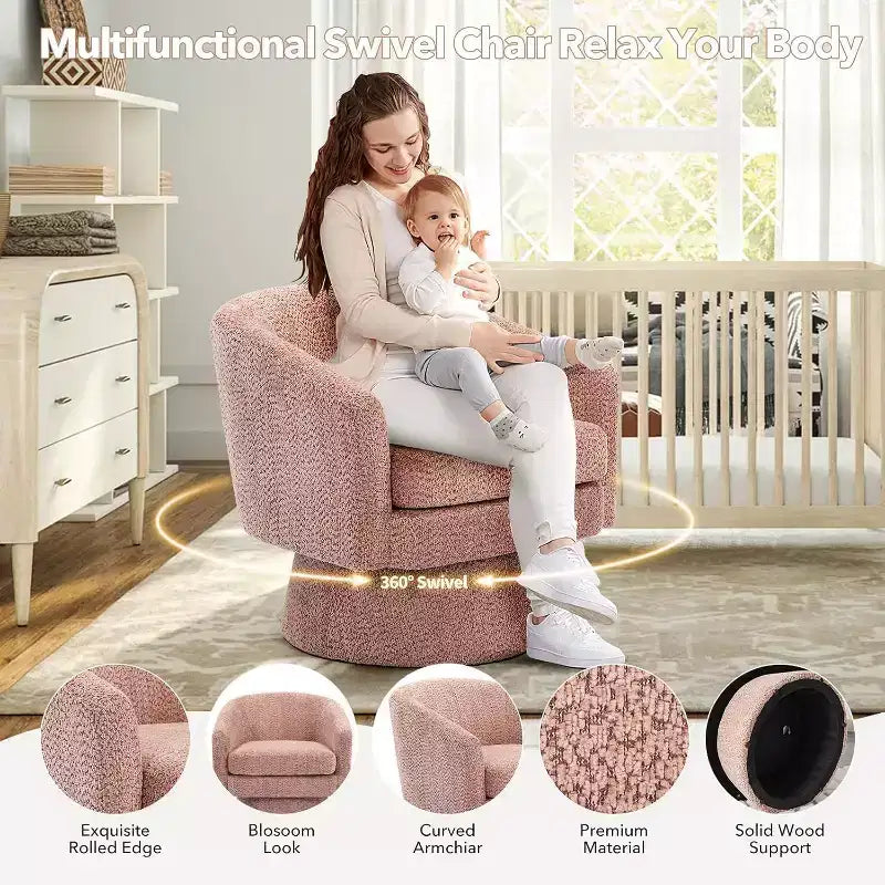 360° Swivel Accent Sofa Chair, Cozy Round Chenille Fabric Round Armchair Single Sofa with Arms for Living Room