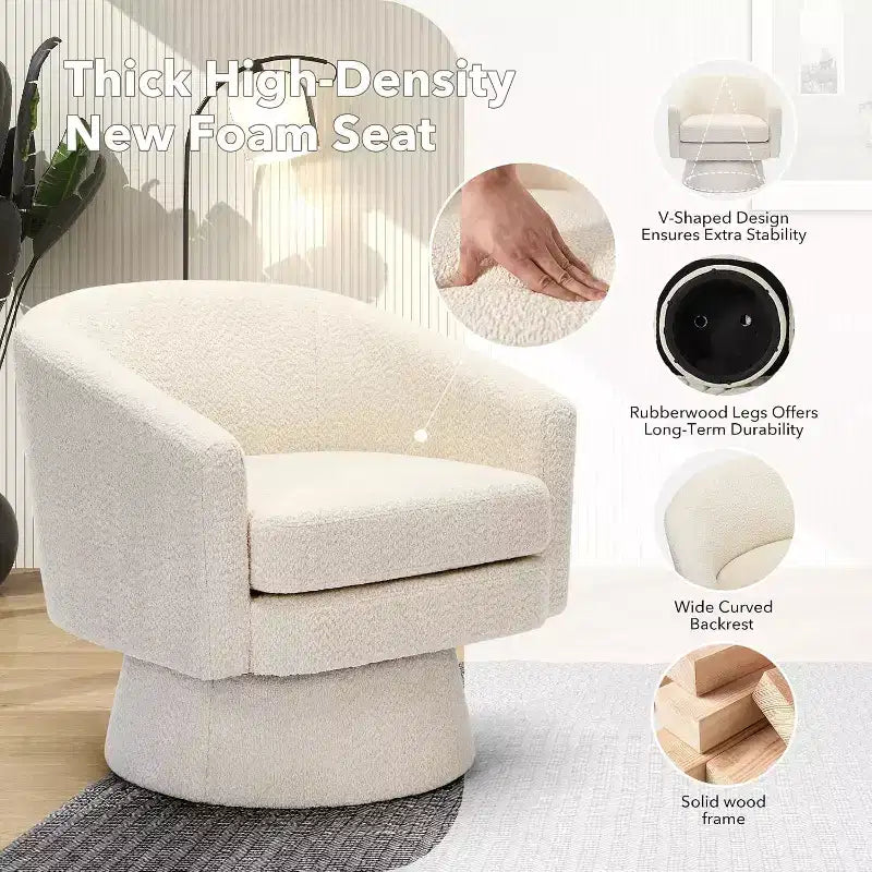 360° Swivel Accent Sofa Chair, Cozy Round Chenille Fabric Round Armchair Single Sofa with Arms for Living Room