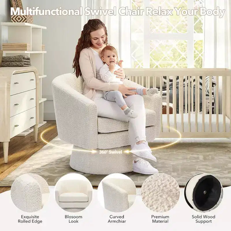 360° Swivel Accent Sofa Chair, Cozy Round Chenille Fabric Round Armchair Single Sofa with Arms for Living Room