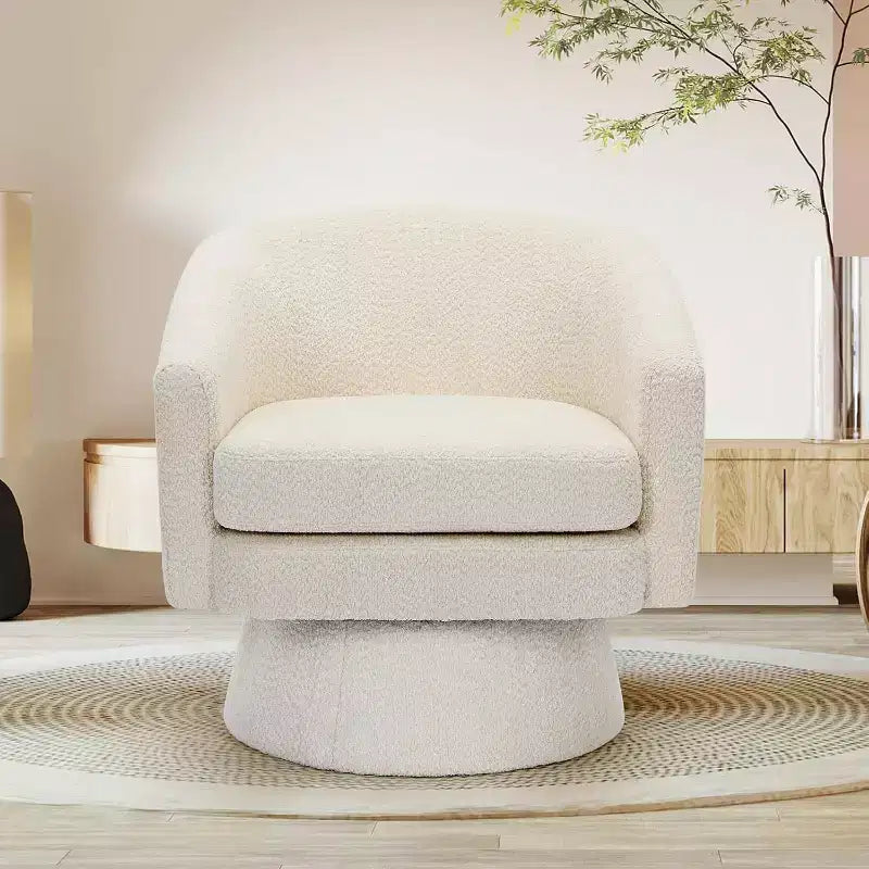 360° Swivel Accent Sofa Chair, Cozy Round Chenille Fabric Round Armchair Single Sofa with Arms for Living Room
