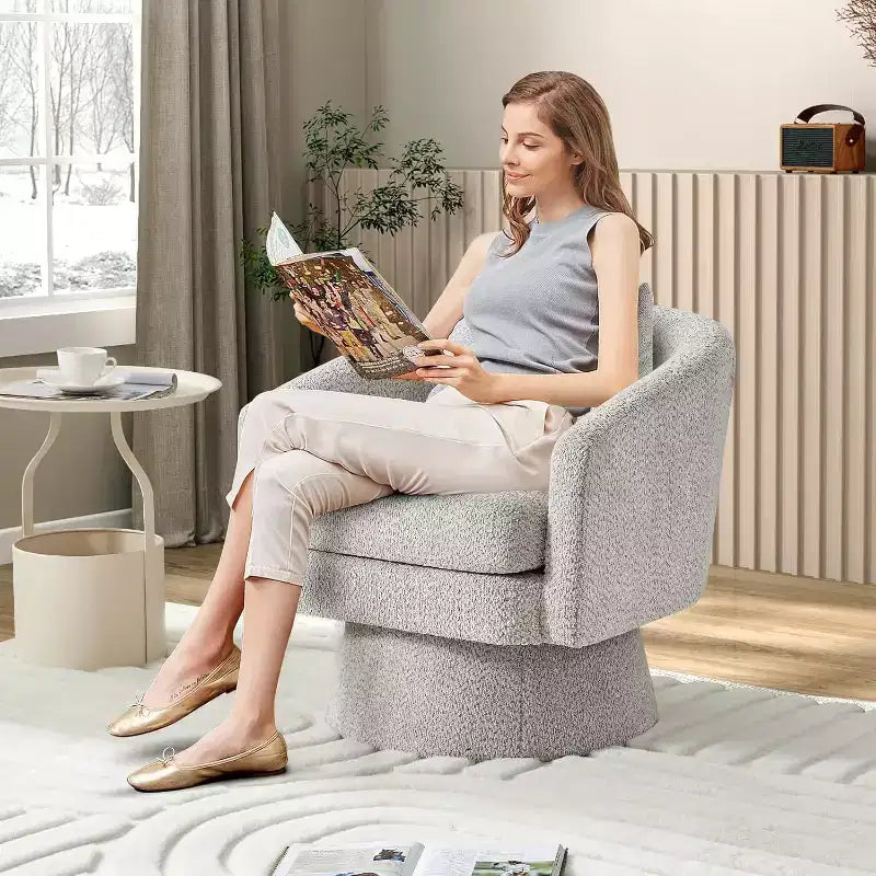 360° Swivel Accent Sofa Chair, Cozy Round Chenille Fabric Round Armchair Single Sofa with Arms for Living Room