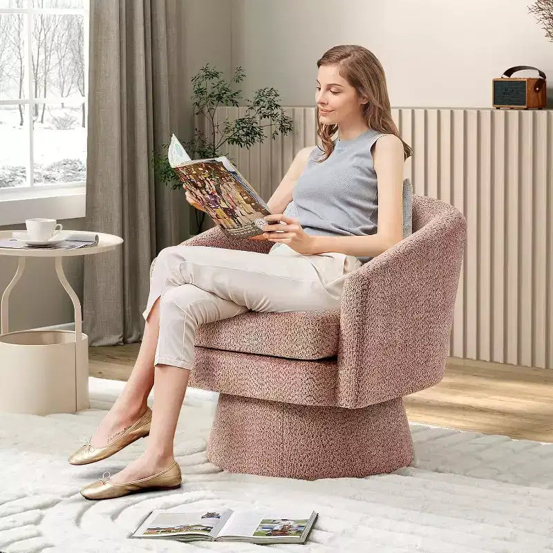 360° Swivel Accent Sofa Chair, Cozy Round Chenille Fabric Round Armchair Single Sofa with Arms for Living Room