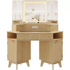 Coiffeuse de maquillage cannelée de 122 cm avec miroir et lumières, prise de charge et miroir éclairé à 3 panneaux, table de toilette pour chambre à coucher