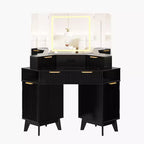 Coiffeuse de maquillage cannelée de 122 cm avec miroir et lumières, prise de charge et miroir éclairé à 3 panneaux, table de toilette pour chambre à coucher