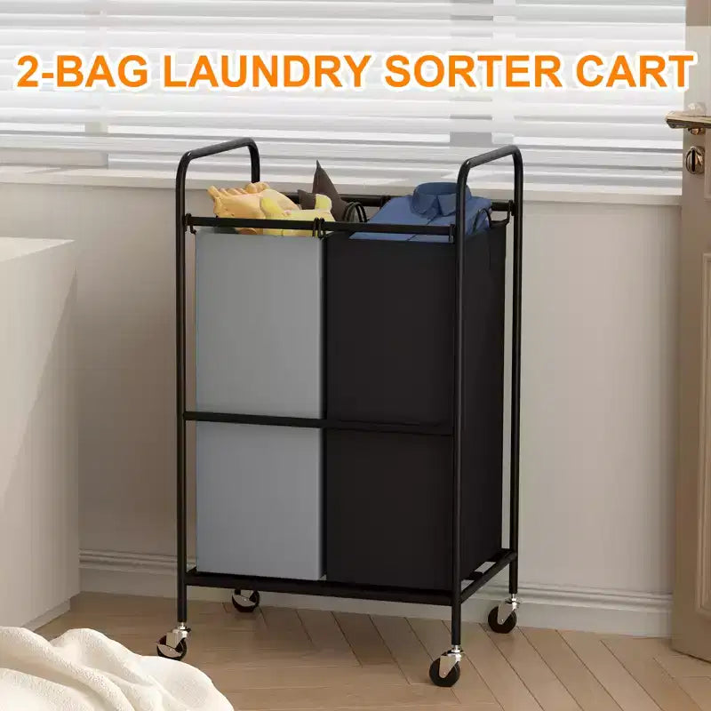 2/3-Bag Laundry Basket Hamper, Heavy Duty Laundry Sorter Cart with Lockable Wheels and 2/3x40L Removable Bags, Separated Laundry Room Organizer