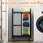 2/3-Bag Laundry Basket Hamper, Heavy Duty Laundry Sorter Cart with Lockable Wheels and 2/3x40L Removable Bags, Separated Laundry Room Organizer