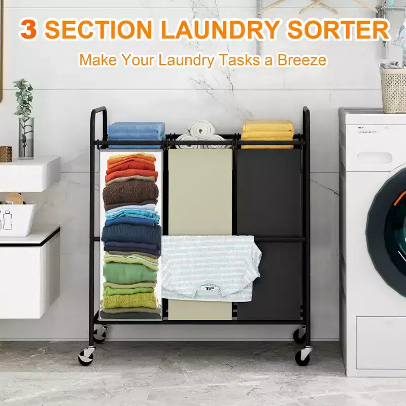2/3-Bag Laundry Basket Hamper, Heavy Duty Laundry Sorter Cart with Lockable Wheels and 2/3x40L Removable Bags, Separated Laundry Room Organizer