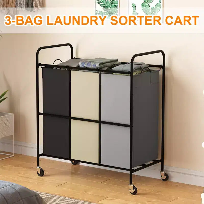 2/3-Bag Laundry Basket Hamper, Heavy Duty Laundry Sorter Cart with Lockable Wheels and 2/3x40L Removable Bags, Separated Laundry Room Organizer