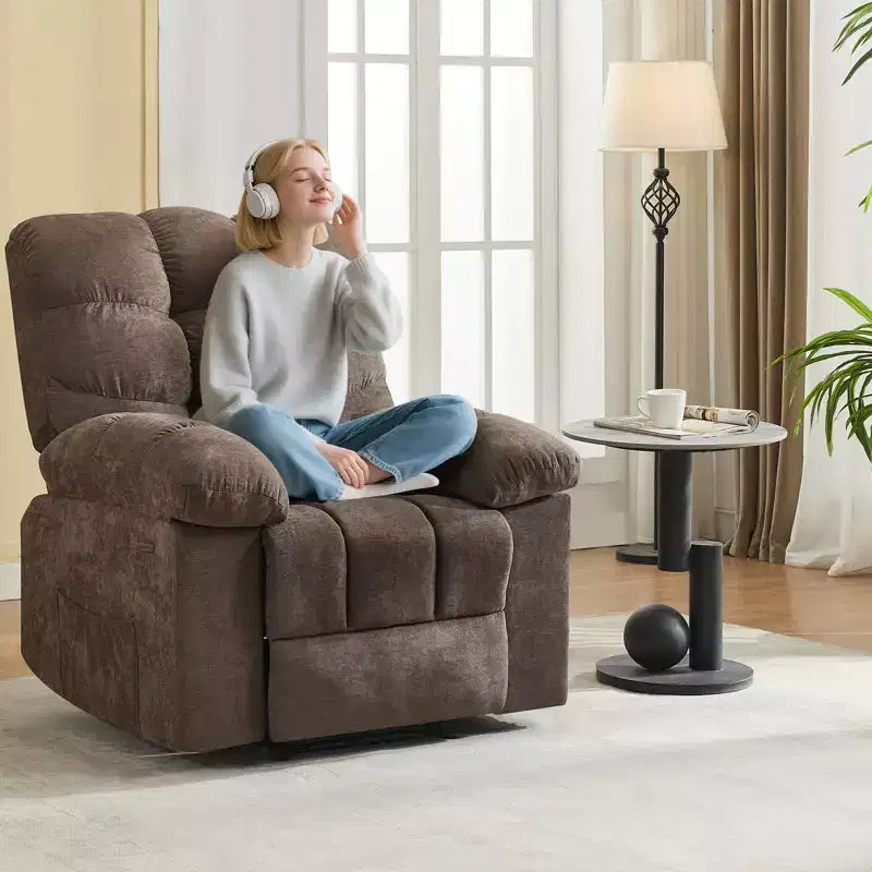 Fauteuil inclinable à bascule avec fonction de massage et de chauffage, tissu respirant ergonomique, 2 poches latérales, pour salon, chambre à coucher