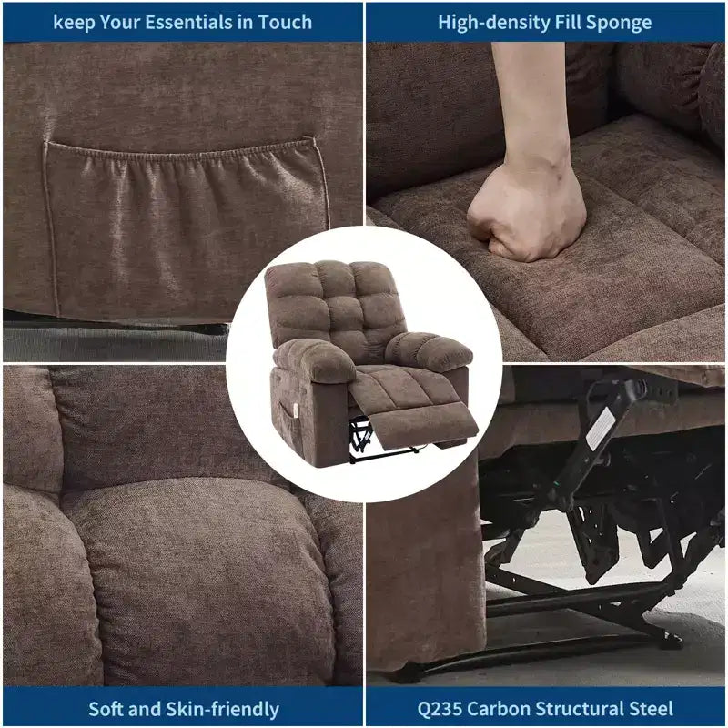 Fauteuil inclinable à bascule avec fonction de massage et de chauffage, tissu respirant ergonomique, 2 poches latérales, pour salon, chambre à coucher