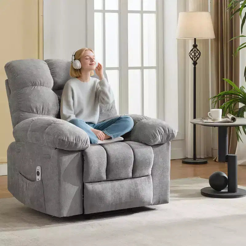 Fauteuil inclinable à bascule avec fonction de massage et de chauffage, tissu respirant ergonomique, 2 poches latérales, pour salon, chambre à coucher