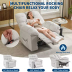 Fauteuil inclinable à bascule avec fonction de massage et de chauffage, tissu respirant ergonomique, 2 poches latérales, pour salon, chambre à coucher