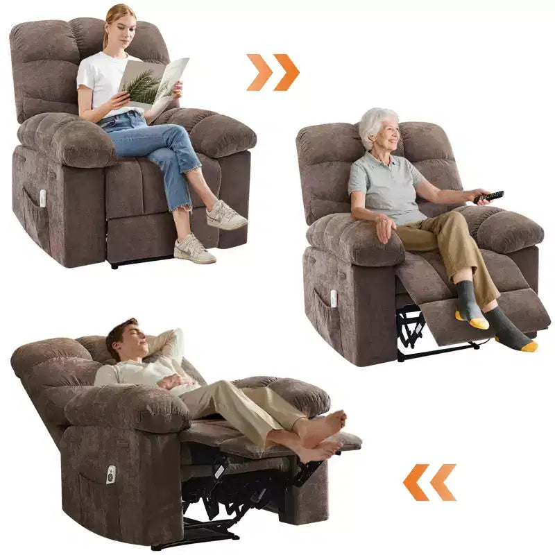 Fauteuil inclinable à bascule avec fonction de massage et de chauffage, tissu respirant ergonomique, 2 poches latérales, pour salon, chambre à coucher
