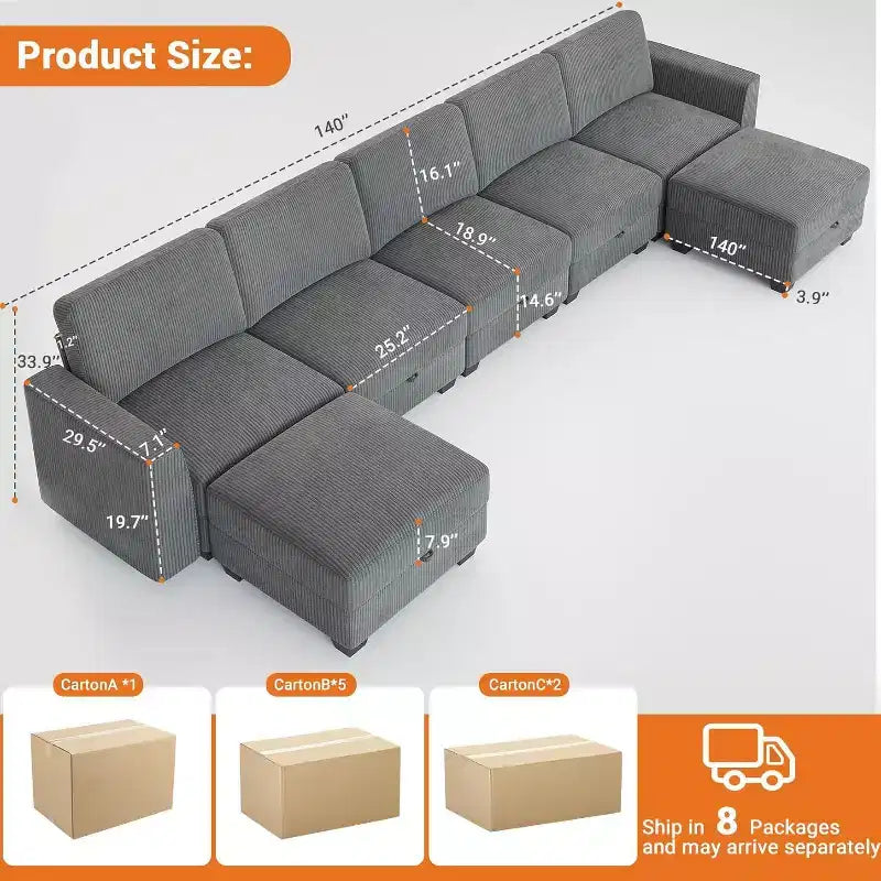 Canapé-lit futon Tallulah - Canapé convertible avec méridienne de rangement, gris