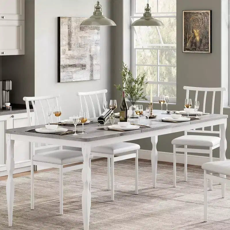 Table de salle à manger rectangulaire pour 6, table de cuisine rustique de 200 cm avec grand plateau pour les fêtes en famille (chaises non incluses)
