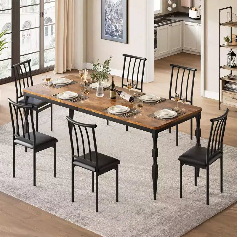 Table de salle à manger rectangulaire pour 6, table de cuisine rustique de 200 cm avec grand plateau pour les fêtes en famille (chaises non incluses)