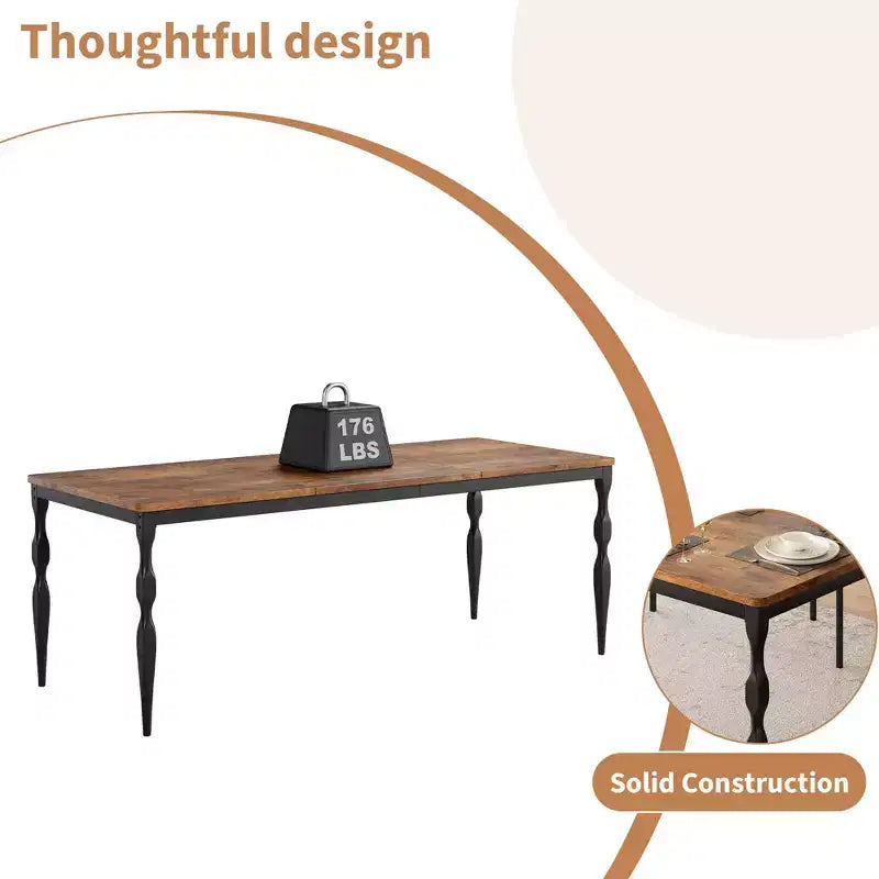 Table de salle à manger rectangulaire pour 6, table de cuisine rustique de 200 cm avec grand plateau pour les fêtes en famille (chaises non incluses)