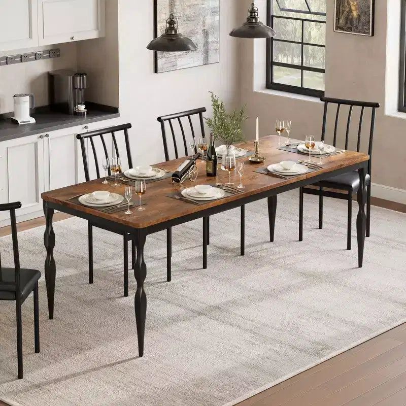 Table de salle à manger rectangulaire pour 6, table de cuisine rustique de 200 cm avec grand plateau pour les fêtes en famille (chaises non incluses)