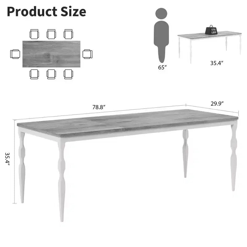 Table de salle à manger rectangulaire pour 6, table de cuisine rustique de 200 cm avec grand plateau pour les fêtes en famille (chaises non incluses)