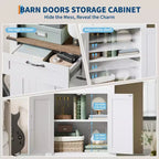 Étagère de Ferme de 183 cm avec Armoire de Rangement, Étagère à Livres sur Pied avec Étagère Réglable pour Bureau à Domicile, Salon, Blanc
