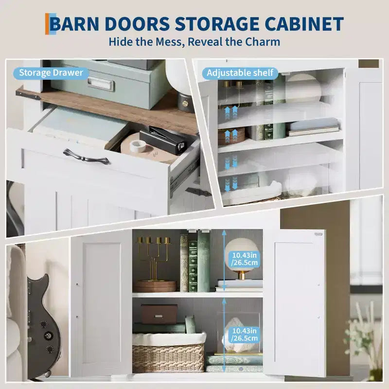 Étagère de Ferme de 183 cm avec Armoire de Rangement, Étagère à Livres sur Pied avec Étagère Réglable pour Bureau à Domicile, Salon, Blanc