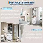 Étagère de Ferme de 183 cm avec Armoire de Rangement, Étagère à Livres sur Pied avec Étagère Réglable pour Bureau à Domicile, Salon, Blanc