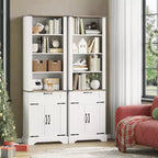 Étagère de Ferme de 183 cm avec Armoire de Rangement, Étagère à Livres sur Pied avec Étagère Réglable pour Bureau à Domicile, Salon, Blanc