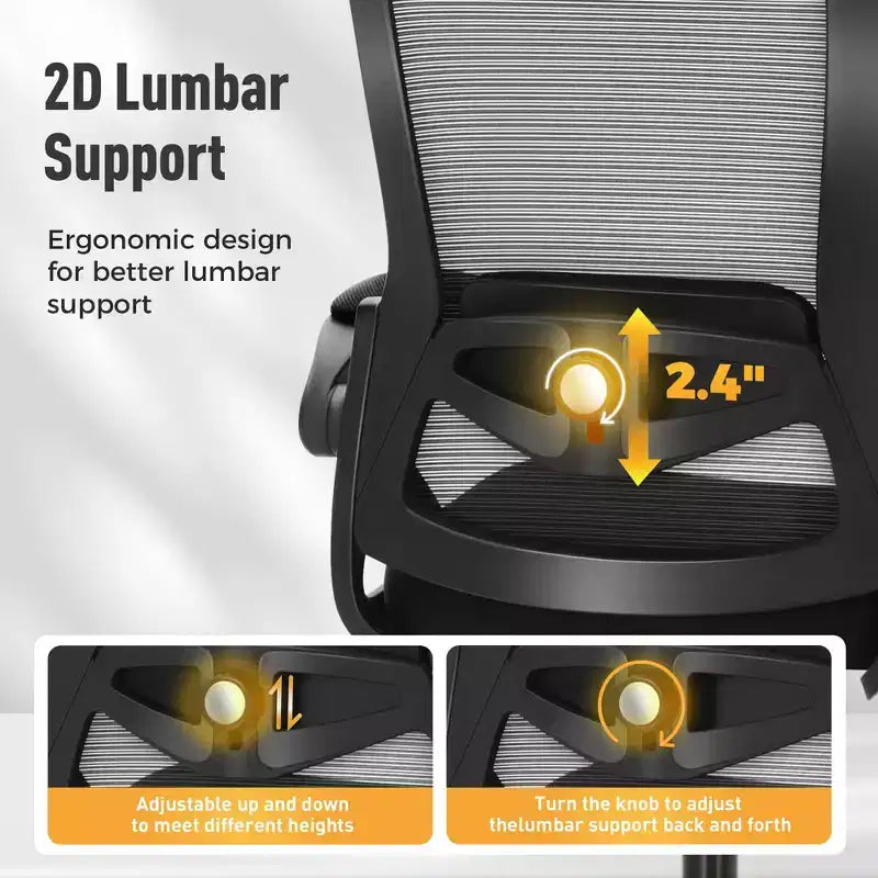Chaise de bureau ergonomique pivotante avec accoudoirs et hauteur réglables, noire