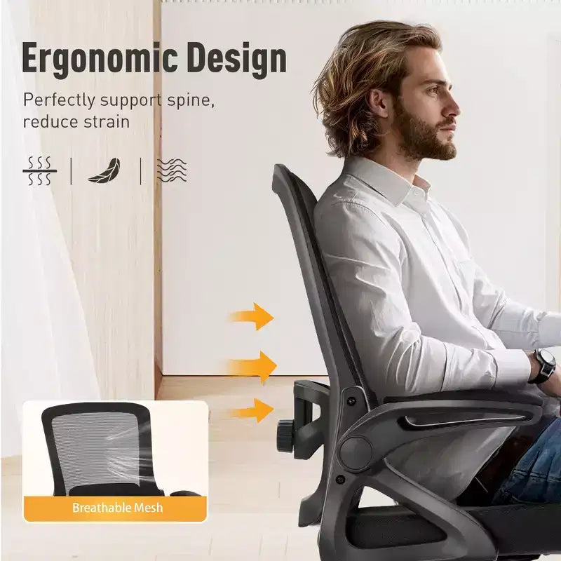 Chaise de bureau ergonomique pivotante avec accoudoirs et hauteur réglables, noire