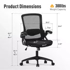 Chaise de bureau ergonomique pivotante avec accoudoirs et hauteur réglables, noire