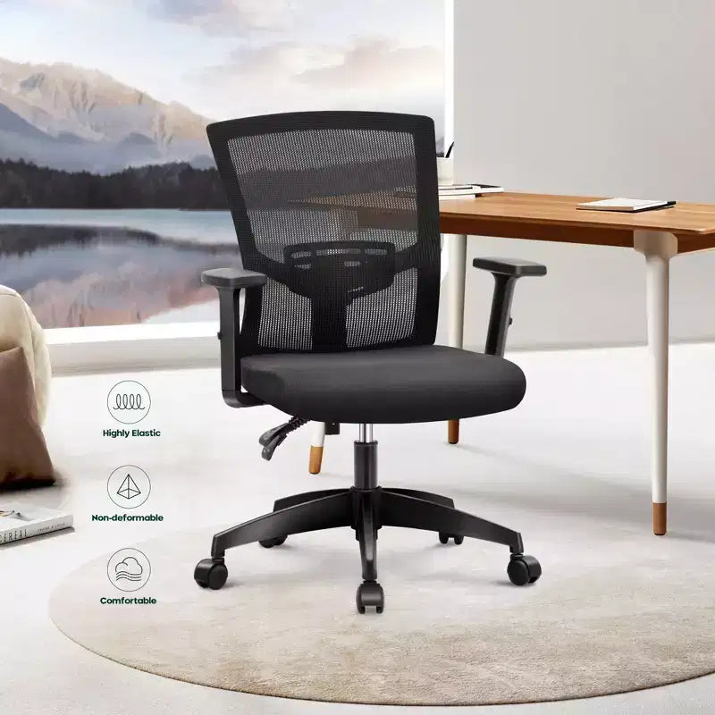 Chaise de bureau ergonomique pivotante avec accoudoirs et hauteur réglables, noire