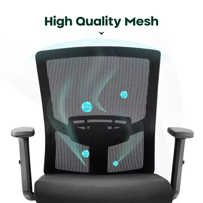 Chaise de bureau ergonomique pivotante avec accoudoirs et hauteur réglables, noire