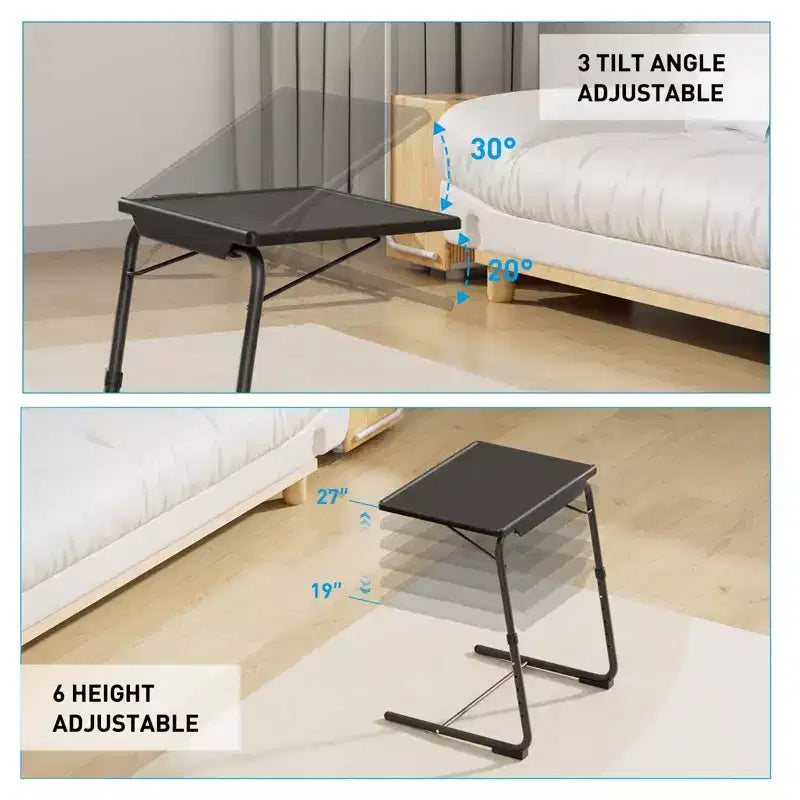 Lot de 2 plateaux TV, tables pliantes, avec 6 hauteurs et 3 angles d'inclinaison, plateau TV avec porte-gobelet, plateau repas pour manger sur le canapé, ordinateur portable, canapé-lit