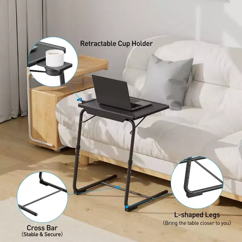 Lot de 2 plateaux TV, tables pliantes, avec 6 hauteurs et 3 angles d'inclinaison, plateau TV avec porte-gobelet, plateau repas pour manger sur le canapé, ordinateur portable, canapé-lit