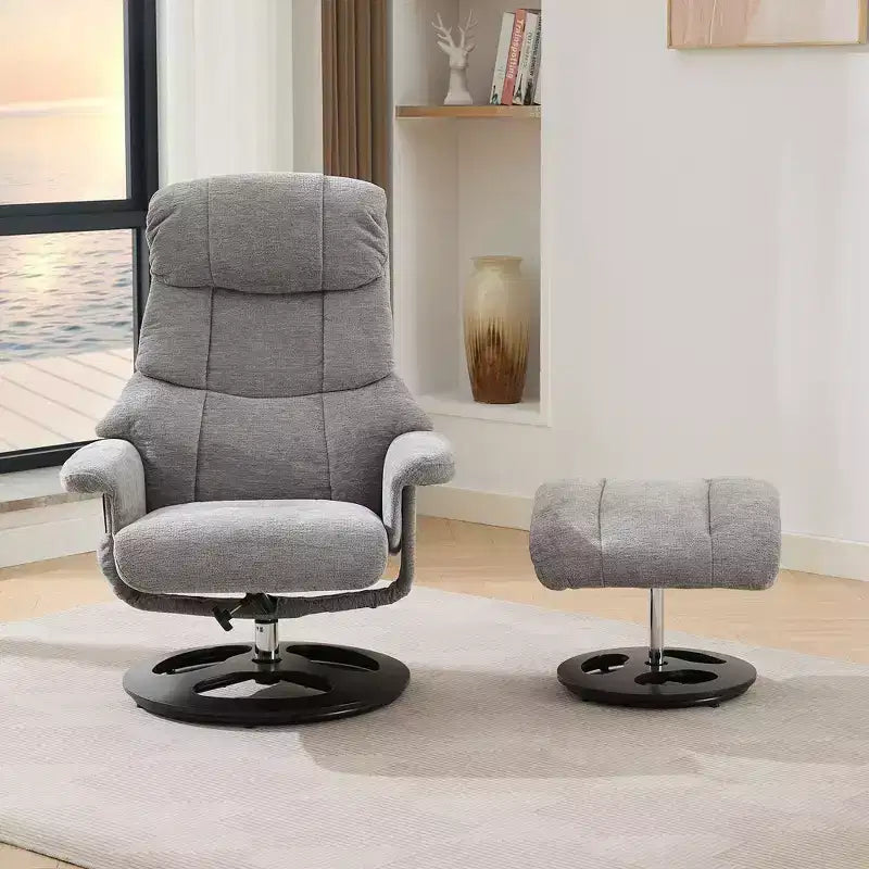 Fauteuil de salon inclinable pivotant Okak Modern en chenille réglable avec pouf, fauteuil d'appoint décontracté pour salons, zones de détente