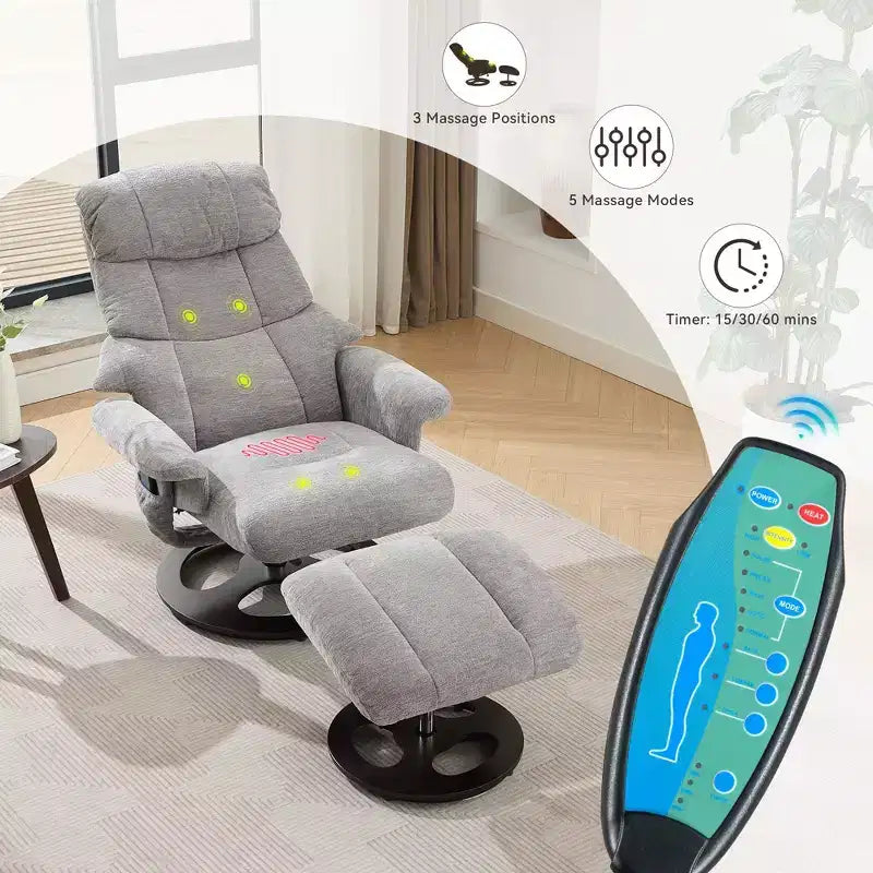 Fauteuil de salon inclinable pivotant Okak Modern en chenille réglable avec pouf, fauteuil d'appoint décontracté pour salons, zones de détente