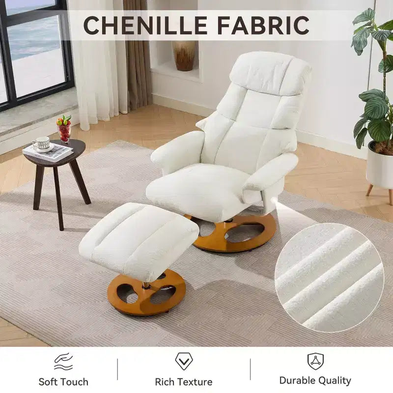 Fauteuil de salon inclinable pivotant Okak Modern en chenille réglable avec pouf, fauteuil d'appoint décontracté pour salons, zones de détente