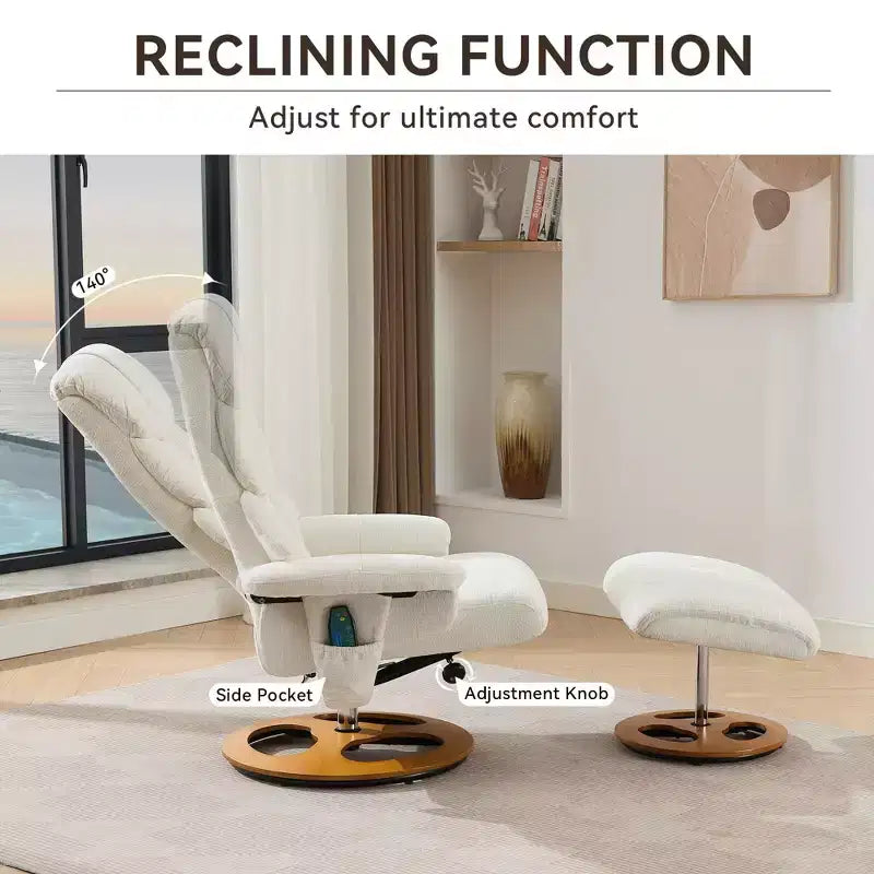Fauteuil de salon inclinable pivotant Okak Modern en chenille réglable avec pouf, fauteuil d'appoint décontracté pour salons, zones de détente