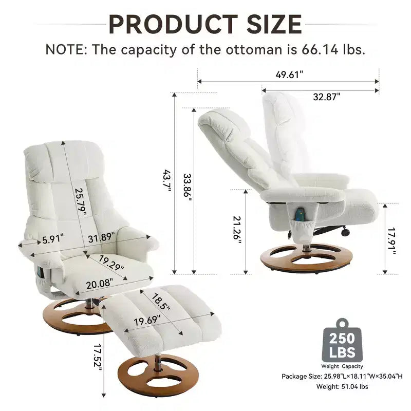 Fauteuil de salon inclinable pivotant Okak Modern en chenille réglable avec pouf, fauteuil d'appoint décontracté pour salons, zones de détente