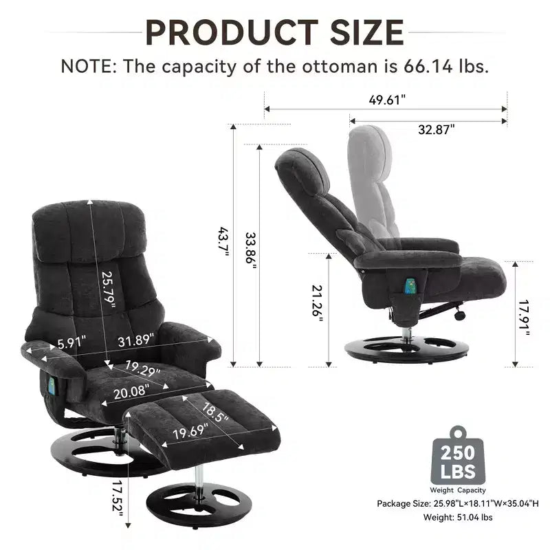 Fauteuil de salon inclinable pivotant Okak Modern en chenille réglable avec pouf, fauteuil d'appoint décontracté pour salons, zones de détente