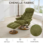 Fauteuil de salon inclinable pivotant Okak Modern en chenille réglable avec pouf, fauteuil d'appoint décontracté pour salons, zones de détente