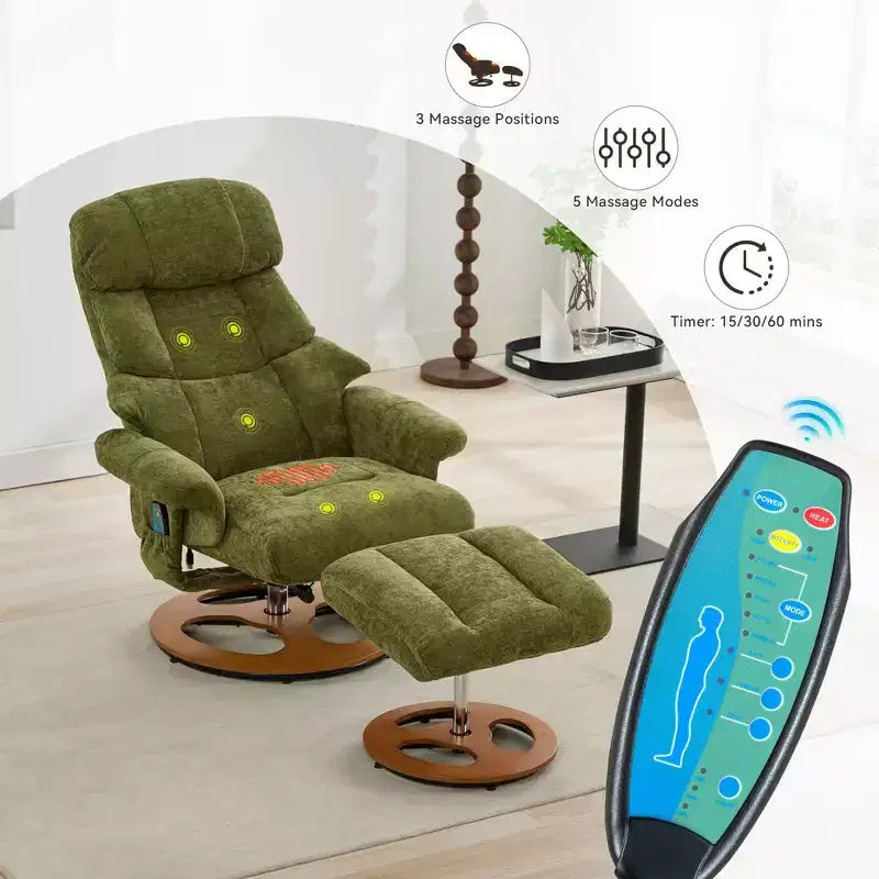 Fauteuil de salon inclinable pivotant Okak Modern en chenille réglable avec pouf, fauteuil d'appoint décontracté pour salons, zones de détente