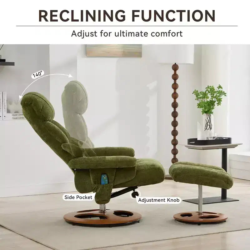 Fauteuil de salon inclinable pivotant Okak Modern en chenille réglable avec pouf, fauteuil d'appoint décontracté pour salons, zones de détente