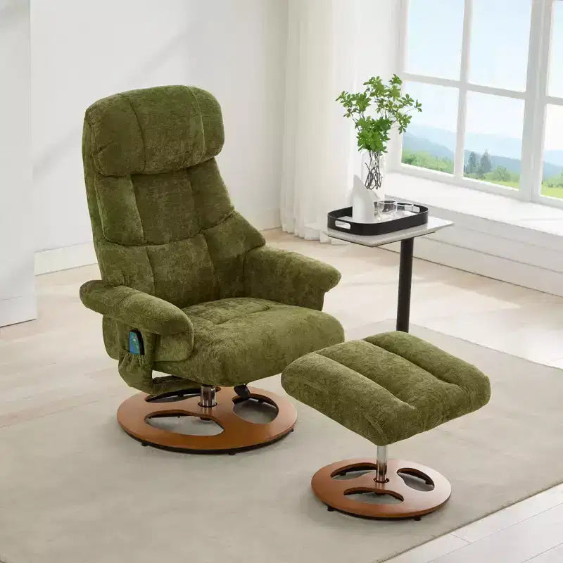 Fauteuil de salon inclinable pivotant Okak Modern en chenille réglable avec pouf, fauteuil d'appoint décontracté pour salons, zones de détente