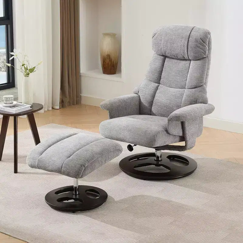 Fauteuil de salon inclinable pivotant Okak Modern en chenille réglable avec pouf, fauteuil d'appoint décontracté pour salons, zones de détente