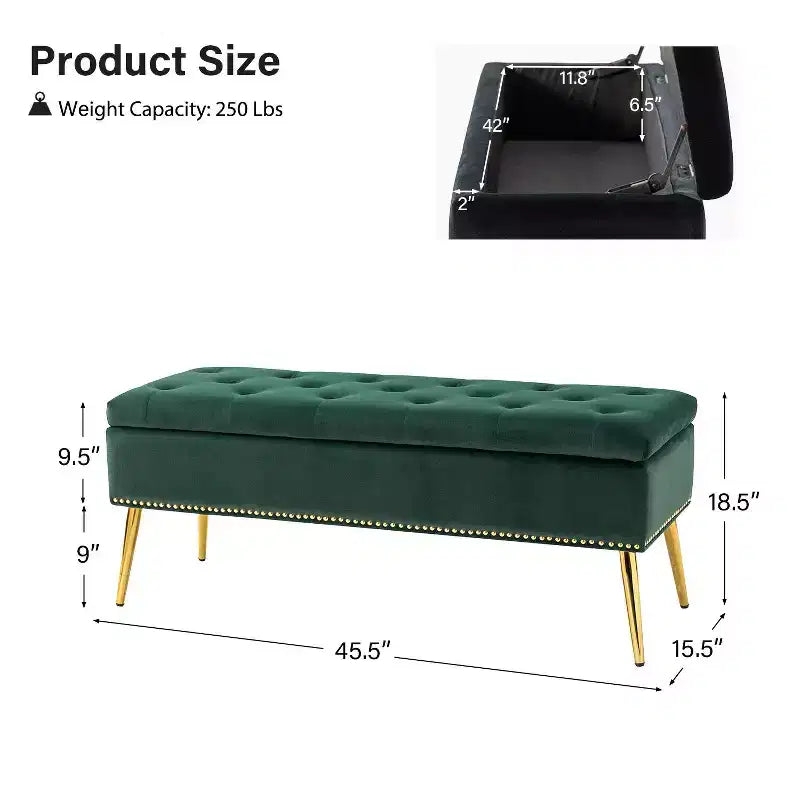 Banc de rangement Hippolytus avec garniture cloutée et capitonnage pour chambre à coucher | ART OF LIVING DESIGNS-NOIR