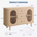 CuisinSmart Buffet de salle à manger avec 2 portes en verre cannelé et 3 tiroirs, meuble de bar à café de style ferme avec étagères réglables pour cuisine et salon