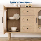 CuisinSmart Buffet de salle à manger avec 2 portes en verre cannelé et 3 tiroirs, meuble de bar à café de style ferme avec étagères réglables pour cuisine et salon
